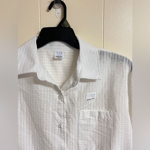 NWT Maternity White Woven Texture Shirt Blouse Top Sz Small (4-6) - Picture 2 of 7